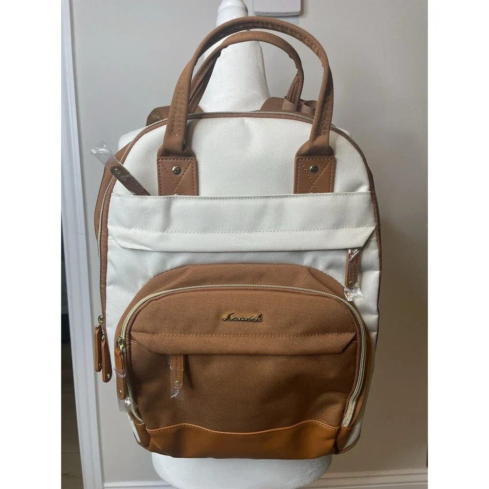 New LOVEVOOK Laptop Backpack for Women, 15.6 Inch Work 17.3 INCH, Beige-brown